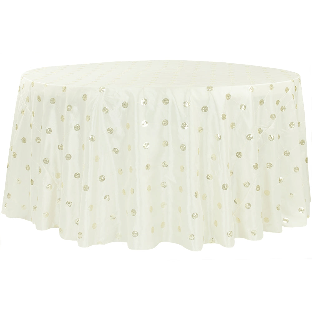Sequin Embroidery Taffeta 120" Round Tablecloth - Ivory - CV Linens
