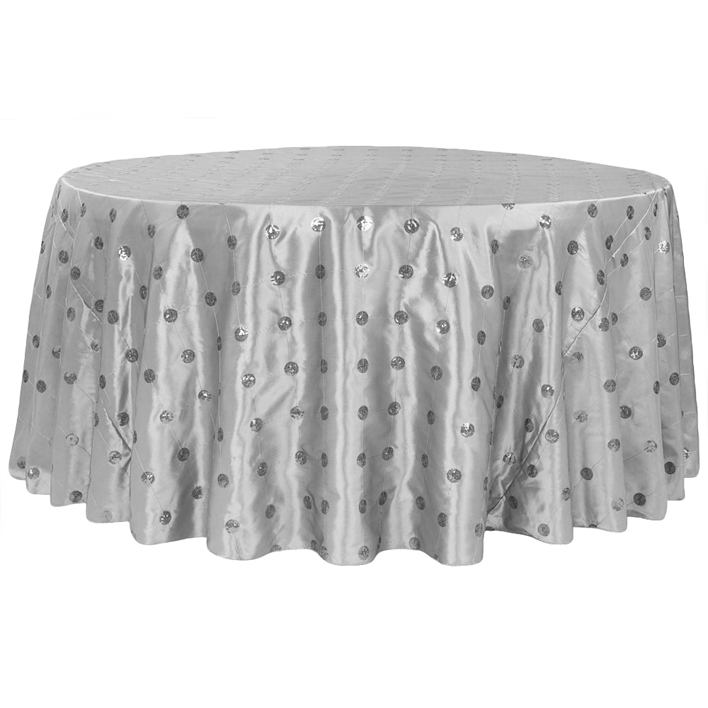 Sequin Embroidery Taffeta 120" Round Tablecloth - Silver - CV Linens