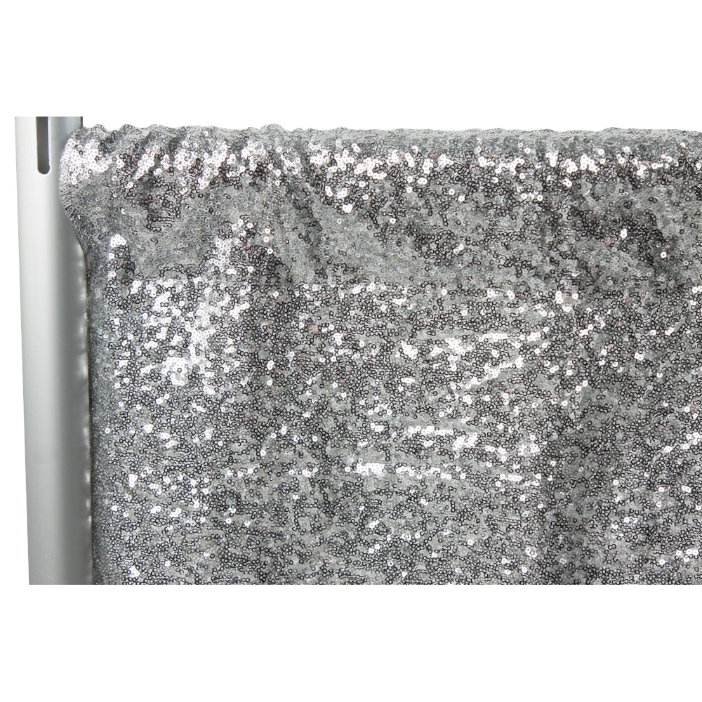 Glitz Sequin 10ft H x 112" W Drape/Backdrop panel - Silver - CV Linens