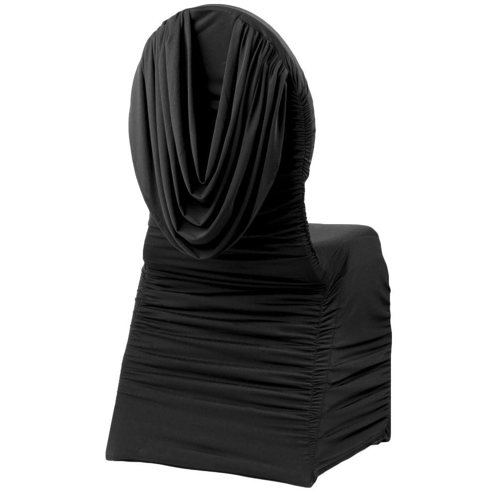 Swag Back Ruched Spandex Banquet Chair Cover - Black - CV Linens