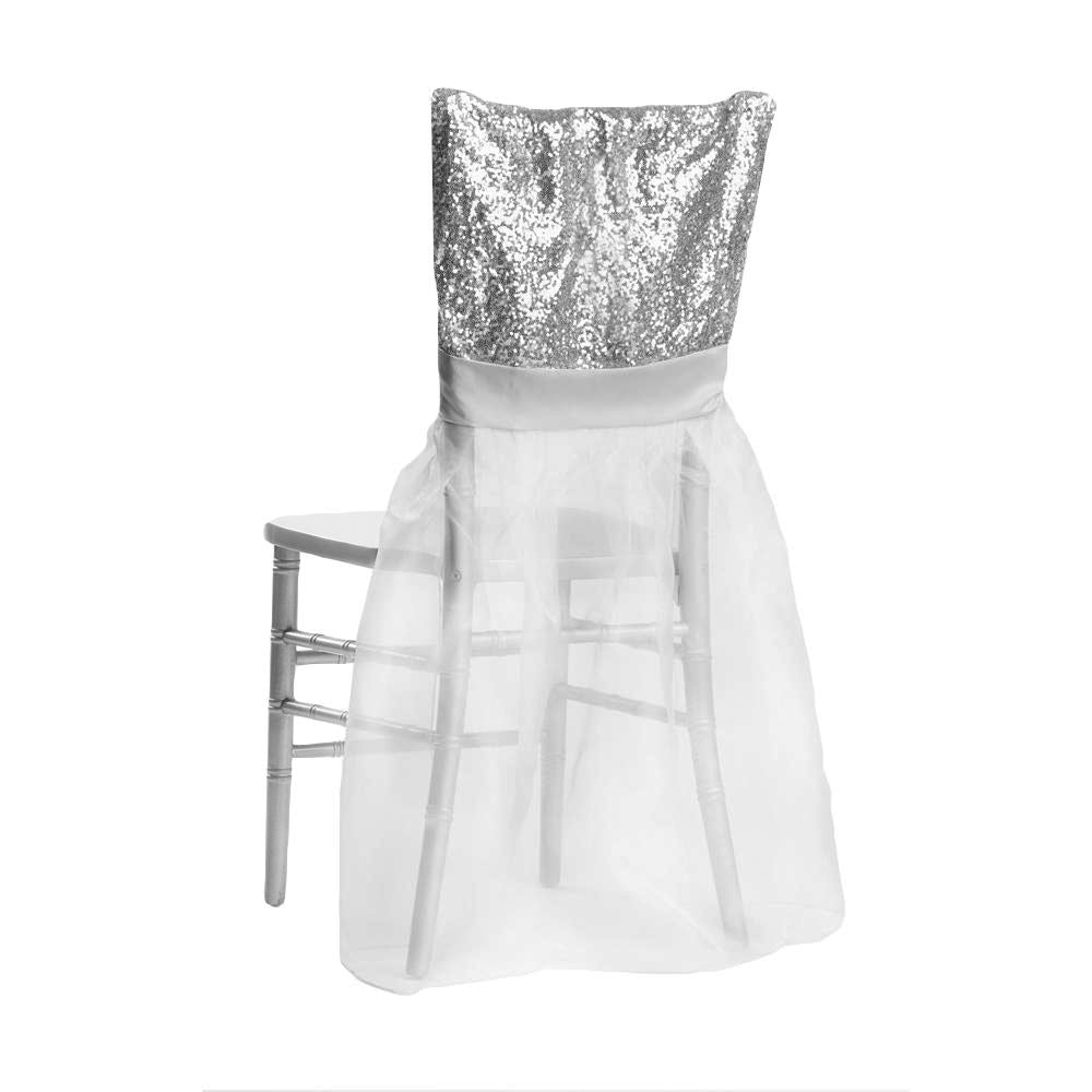 Sparkle Glitz Sequin Chiavari Chair Slip Cover - Silver - CV Linens