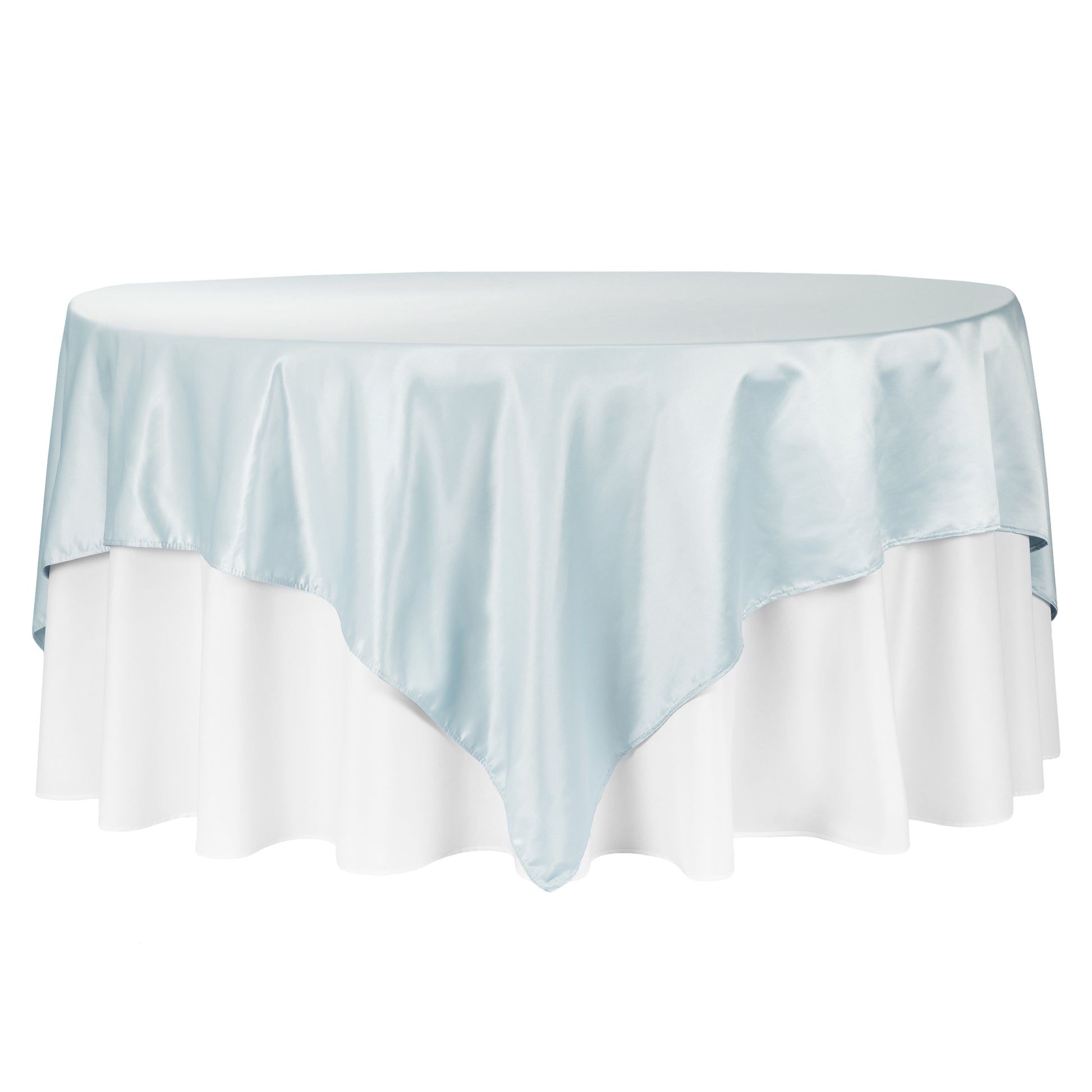 Square 90"x90" Lamour Satin Table Overlay - Dusty Blue - CV Linens