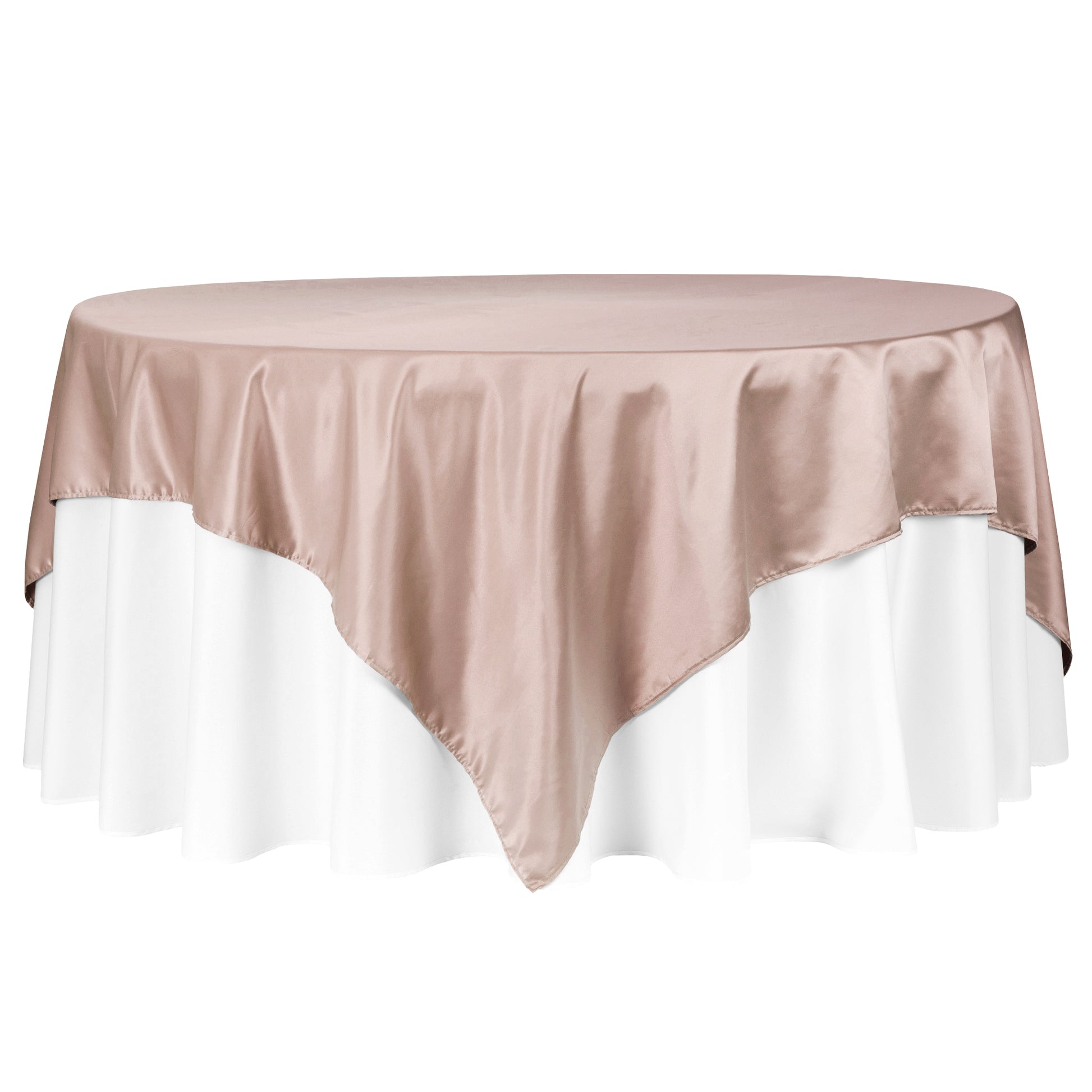 Square 90"x90" Lamour Satin Table Overlay - Taupe - CV Linens