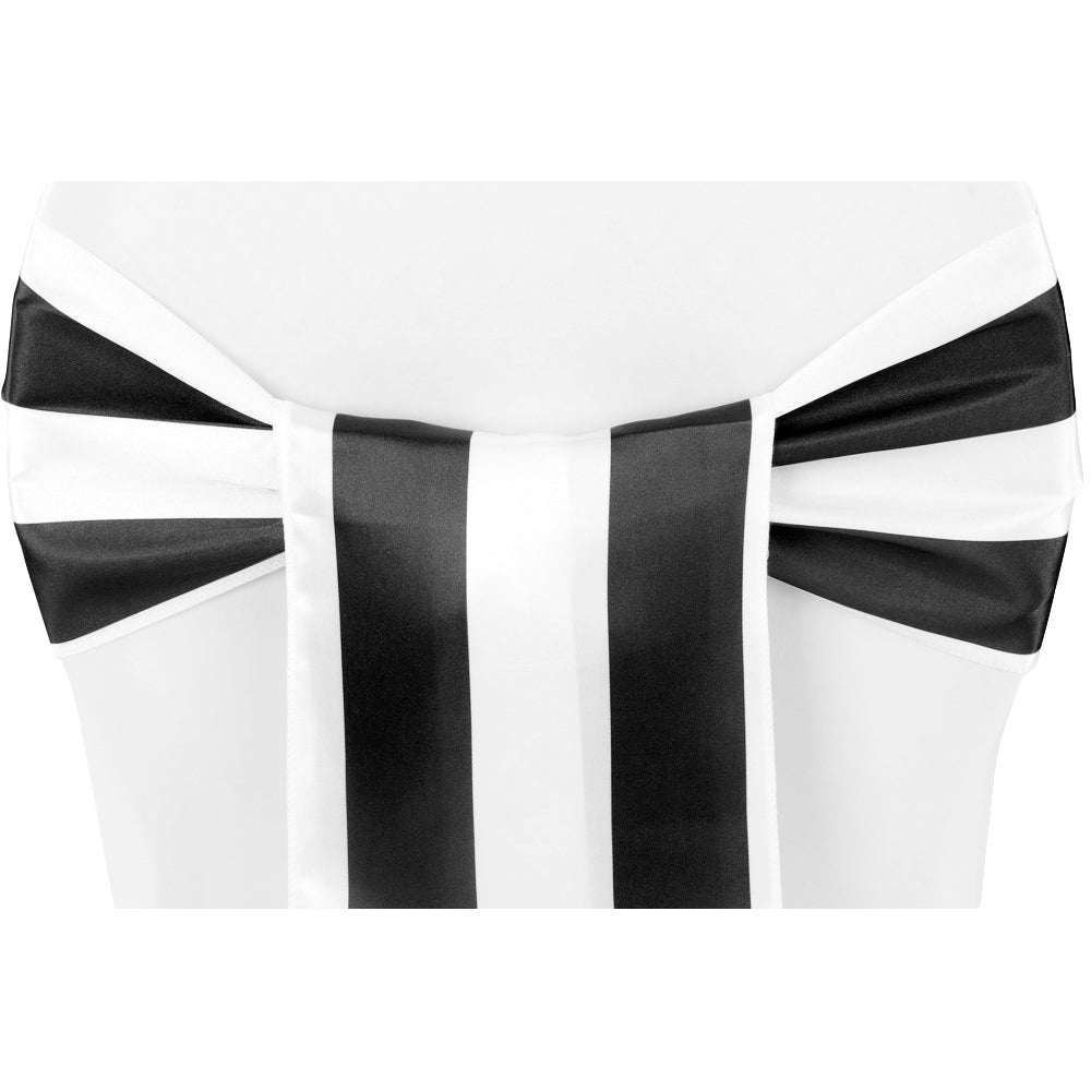 Stripe Satin Chair Sash - Black & White - CV Linens
