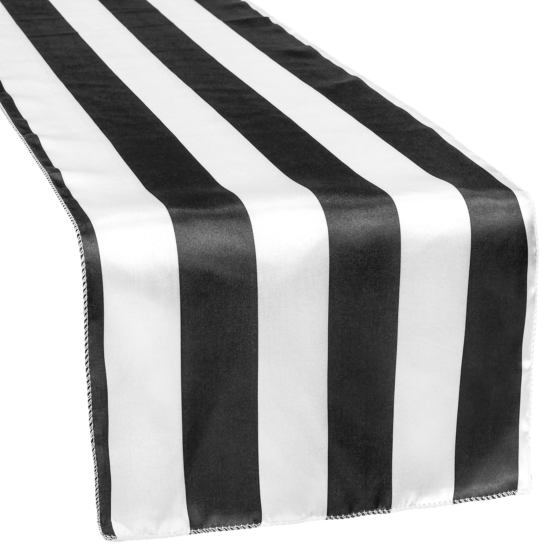 Stripe Satin Table Runner - Black & White - CV Linens