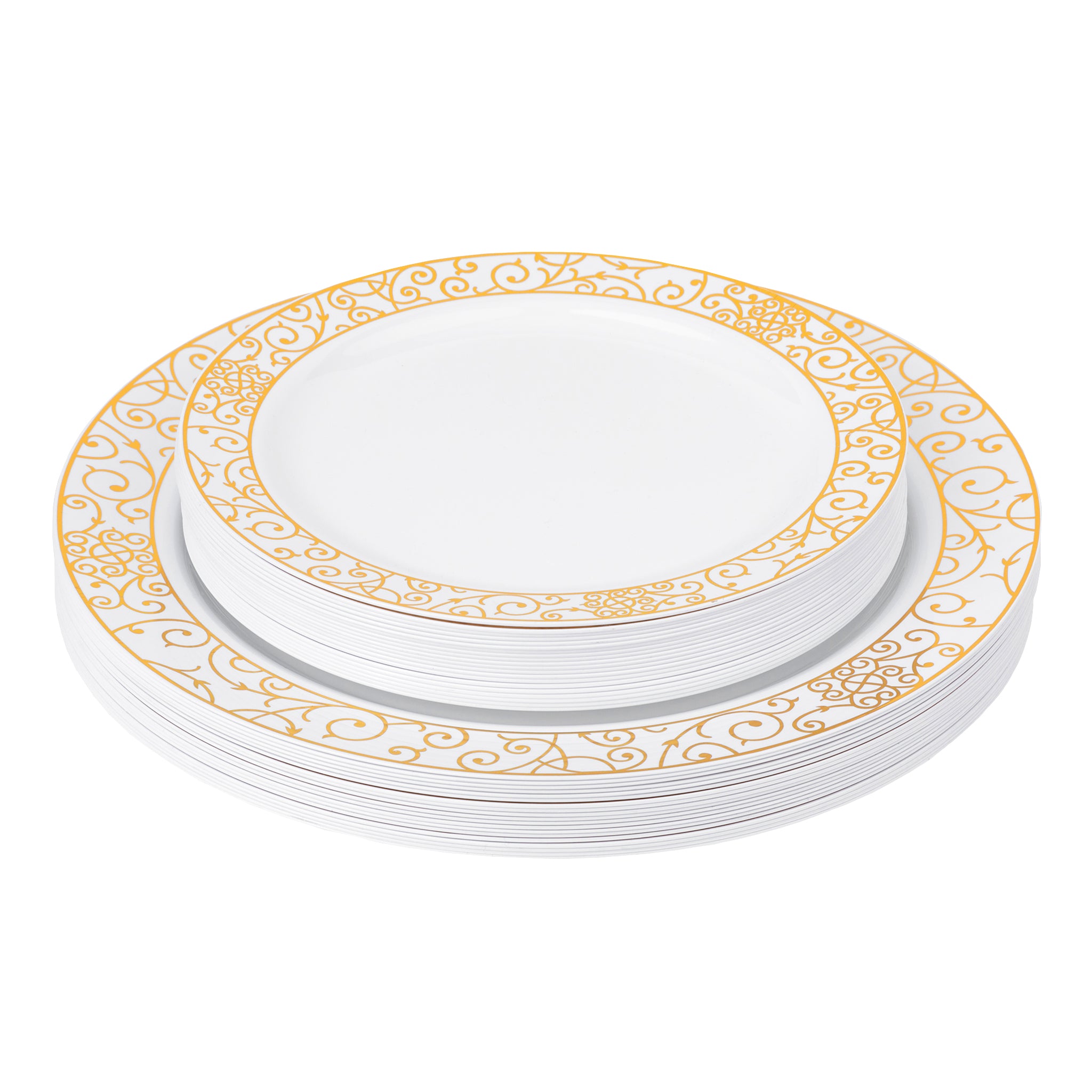 20 Pack Set White Gold Floral Design Plastic Party Plates, Disposable Round  Dinner and Dessert Plates 10 / 7 in 2023