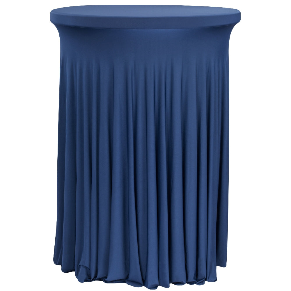 Wavy Spandex Cocktail Table Cover 30"-32" Round - Navy Blue - CV Linens