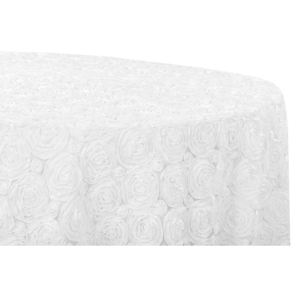 Wedding Rosette SATIN 120" Round Tablecloth - White - CV Linens