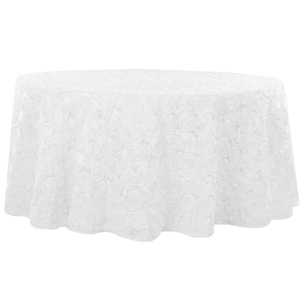 Wedding Rosette SATIN 120" Round Tablecloth - White - CV Linens