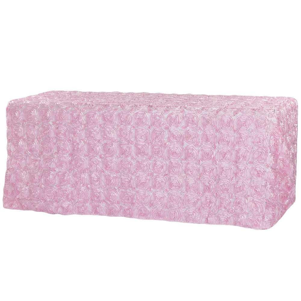 Wedding Rosette Satin 90"x132" rectangular Tablecloth - Medium Pink - CV Linens