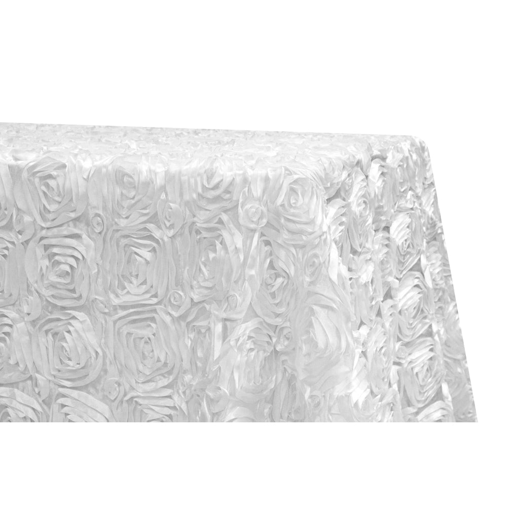 Wedding Rosette Satin 90x132 rectangular Tablecloth - White