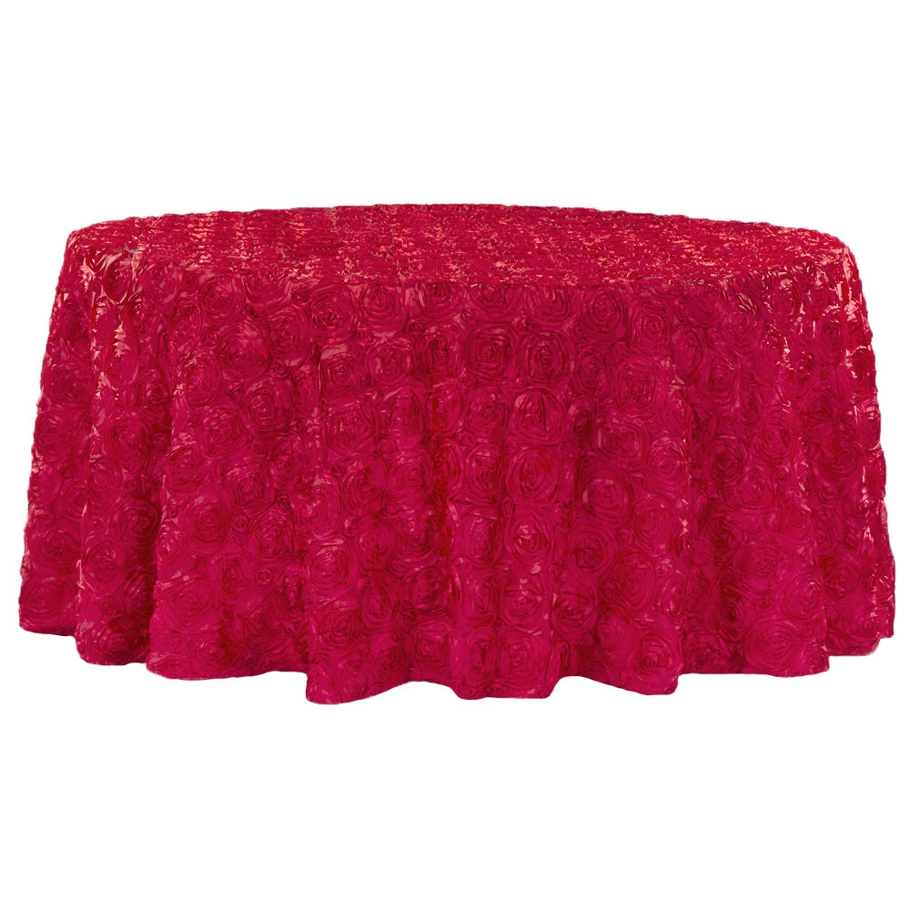 Wedding Rosette SATIN 132" Round Tablecloth - Apple Red - CV Linens
