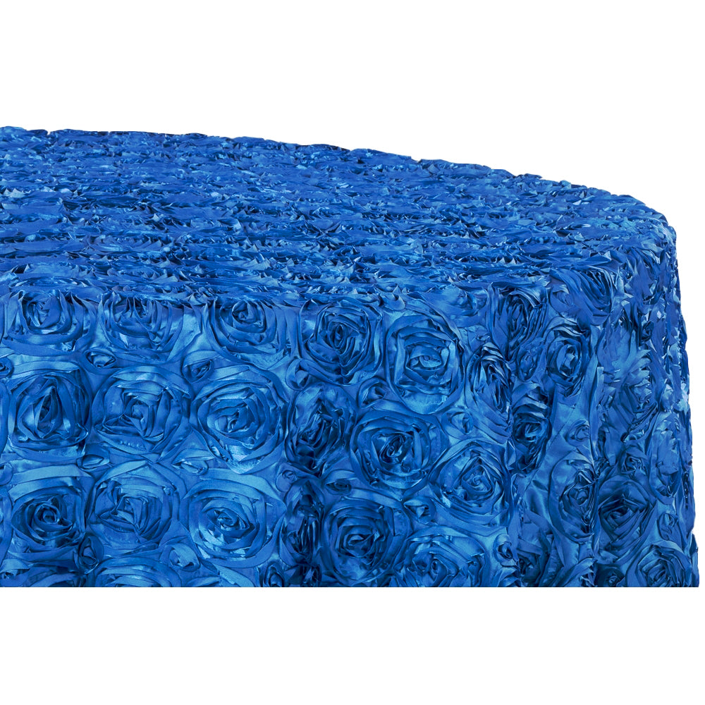 Wedding Rosette SATIN 120" Round Tablecloth - Royal Blue - CV Linens