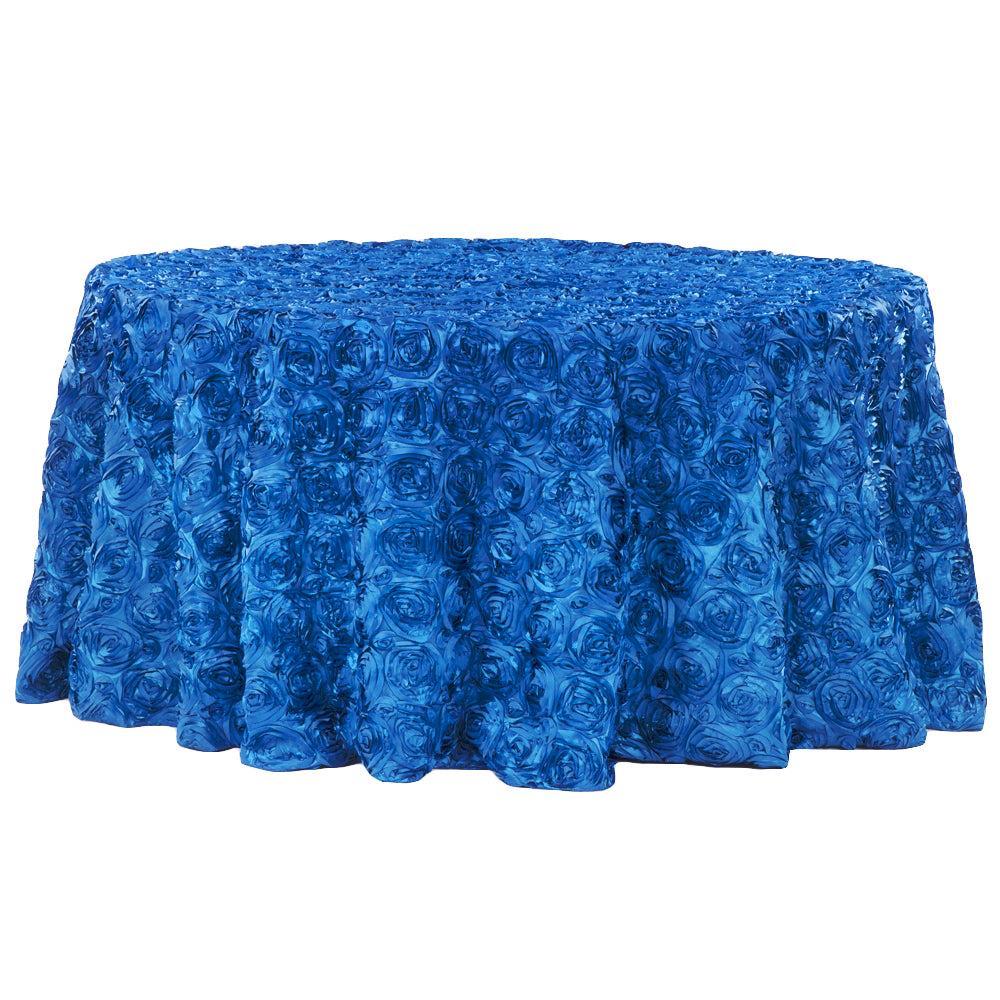 Wedding Rosette SATIN 120" Round Tablecloth - Royal Blue - CV Linens