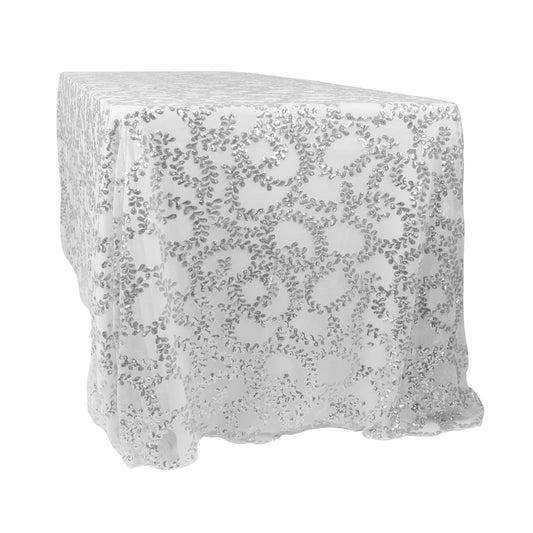 Sequin Vine Tablecloth Overlay 90"x156" Rectangle - Silver