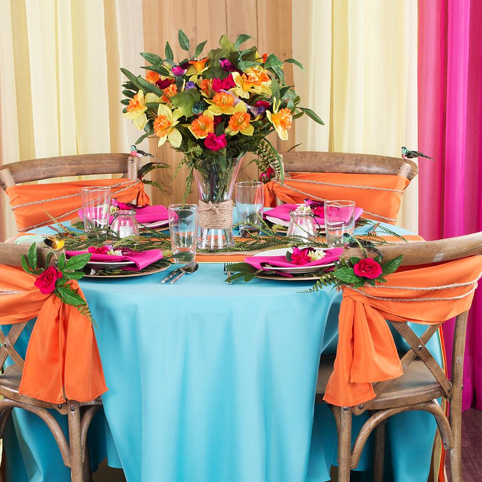 tropical wedding table decor - cv linens
