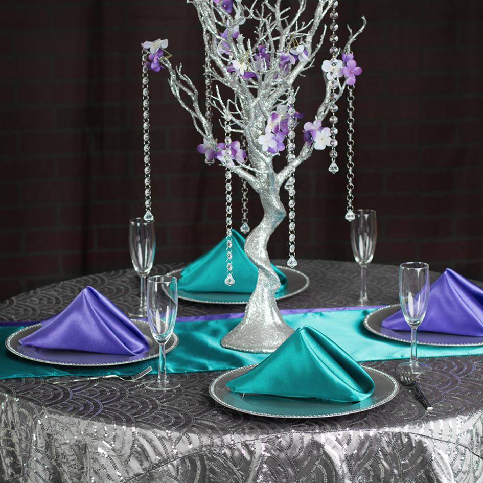 Bold Turquoise & Purple Mermaid Sequin Tablescape