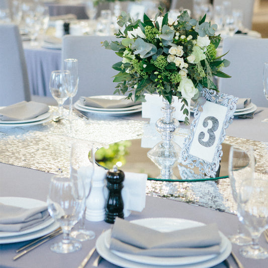 Sparkling Silver Accents - Event Linens - CV Linens