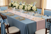 dusty blue rectangular table setup