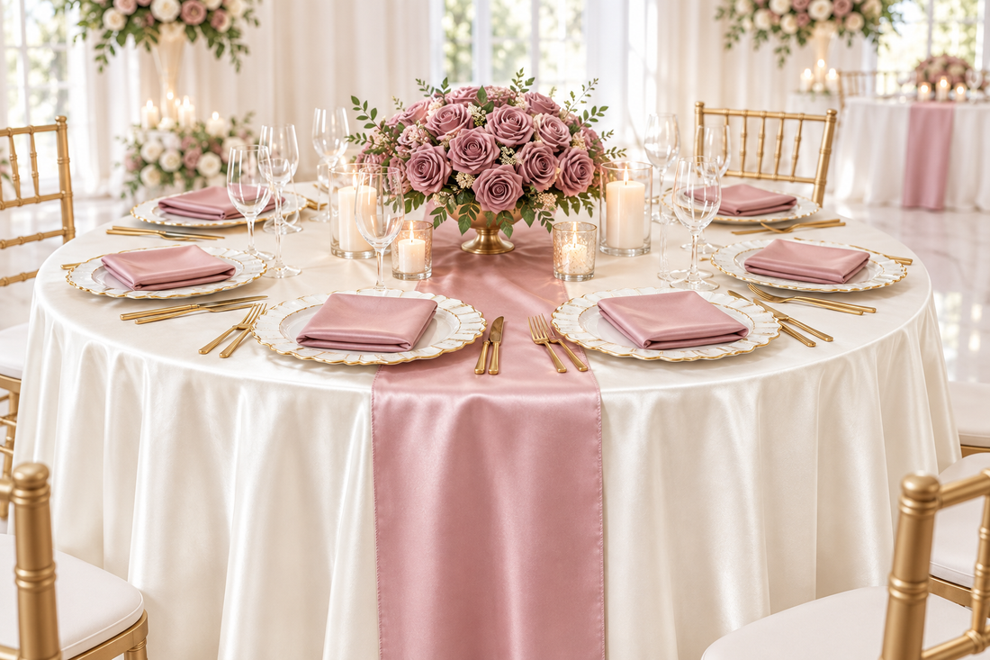 Dusty Rose and Ivory Engagement Tablescape: A Romantic Table Setting Mock Up