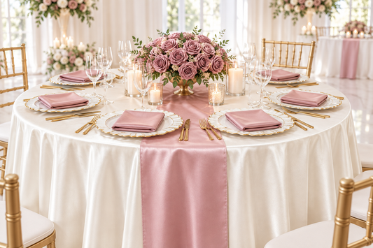 Dusty Rose and Ivory Engagement Tablescape: A Romantic Table Setting Mock Up