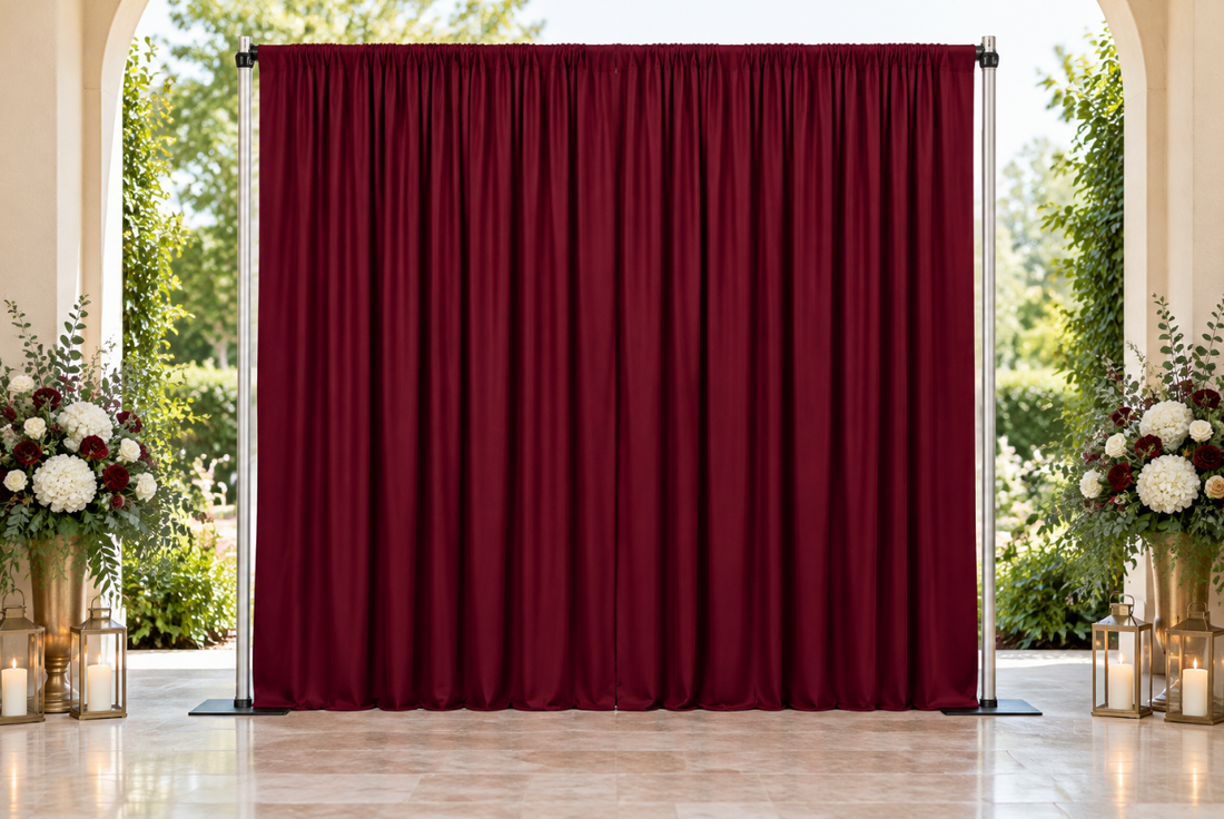 elegant burgundy drape setup