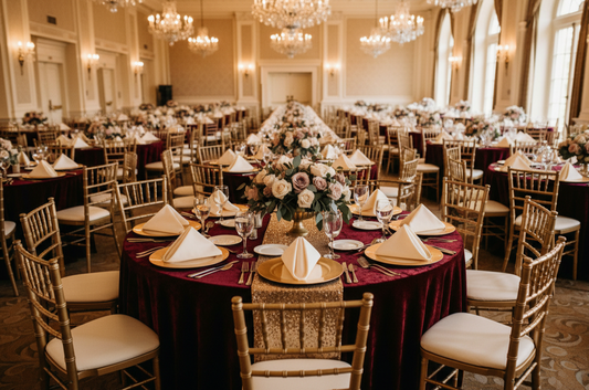elegant wedding setup for large reception