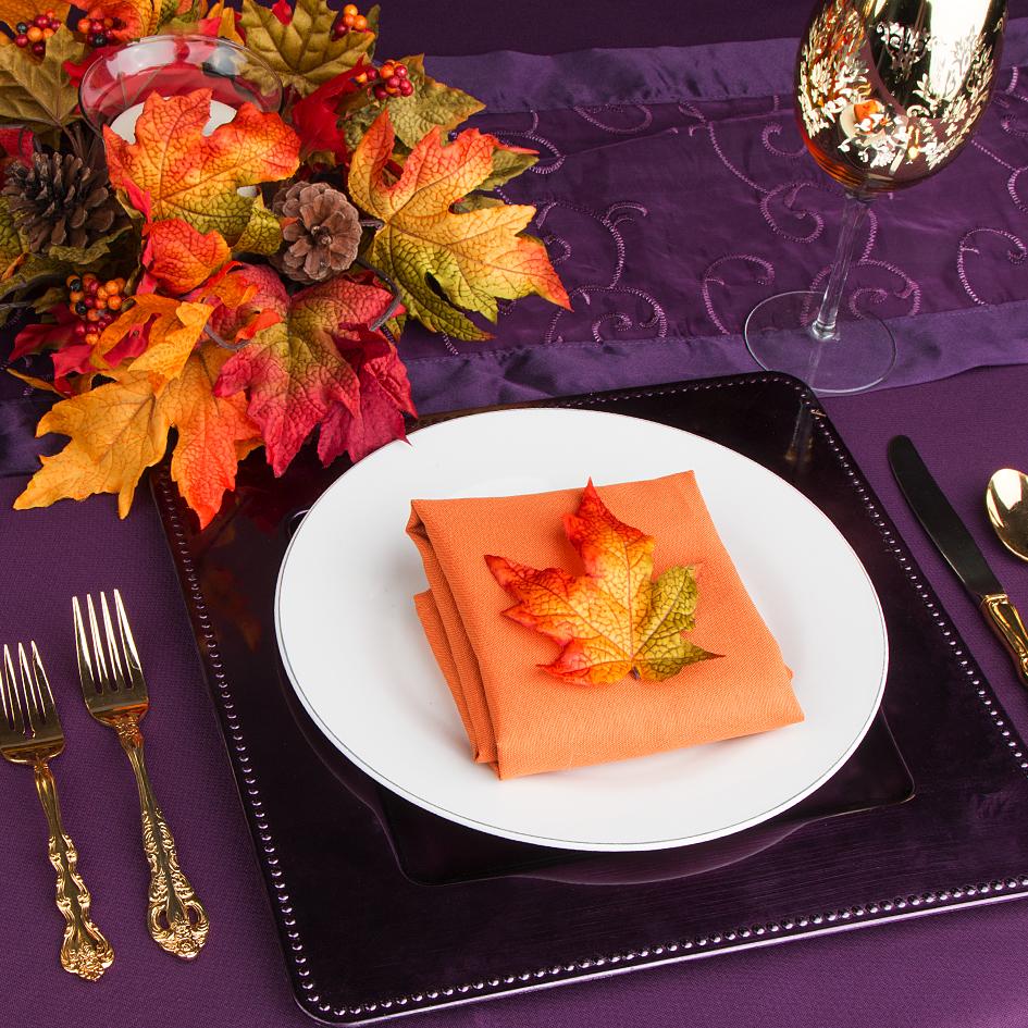 Orange and Plum Polyester for Fall Event - CV Linens