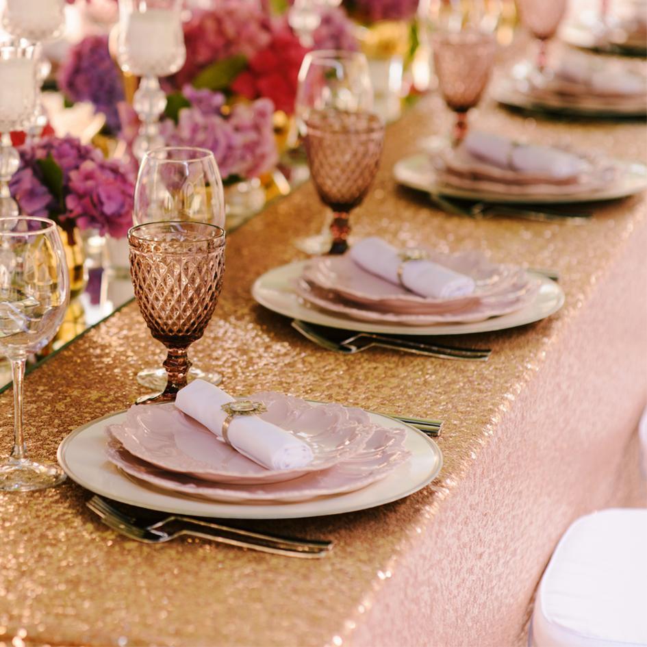 Gold Sequin Fabric in Wedding Decoration - CV Linens