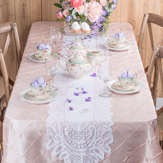 Mother’s Day Pintuck with Lace Runner Tablescape