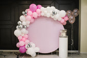 white-pink-silver-balloon-arch-decorations