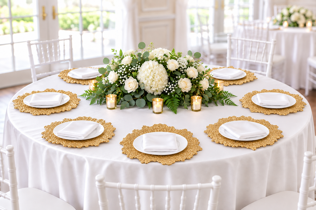 white wedding table setup