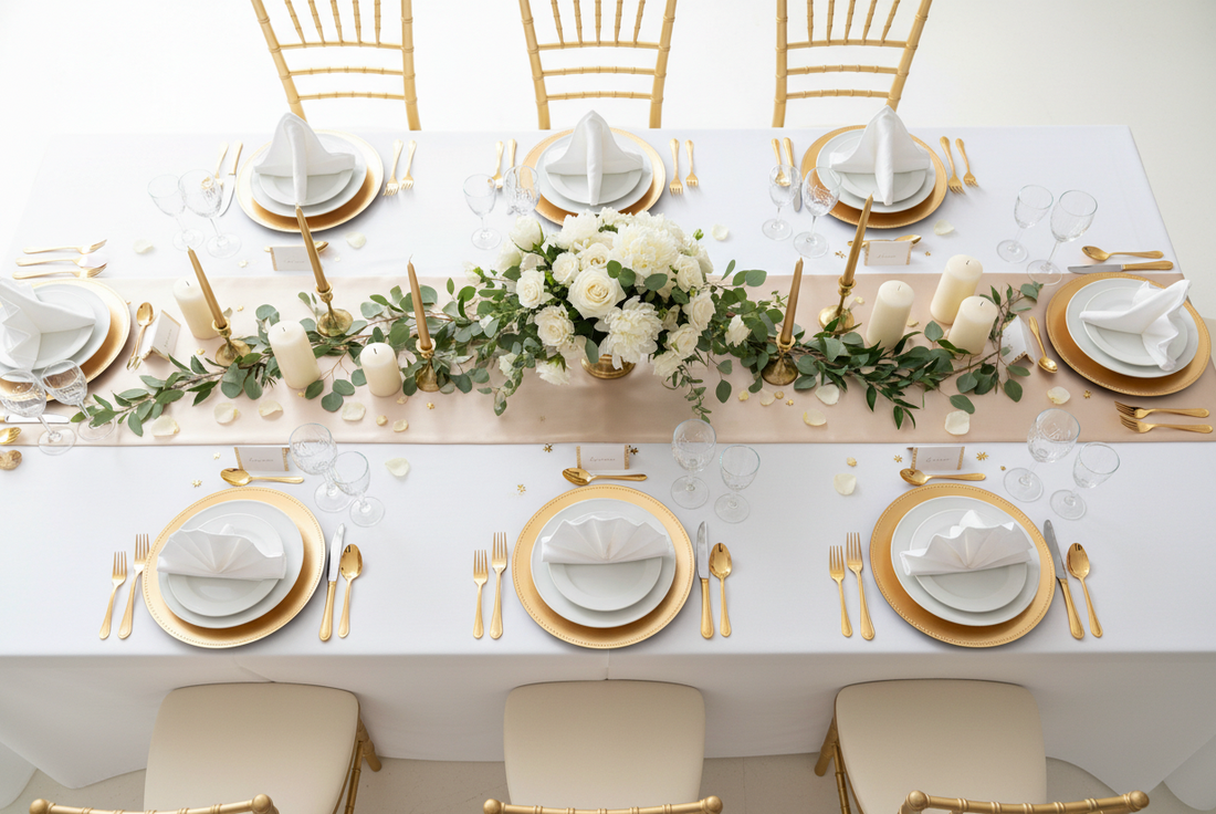 white theme tablescape setup