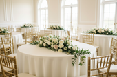 white theme event with floral centerpieces