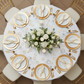 top view table setup with 10 pc/pk Pearl and Diamond Cluster Napkin Ring - Gold
