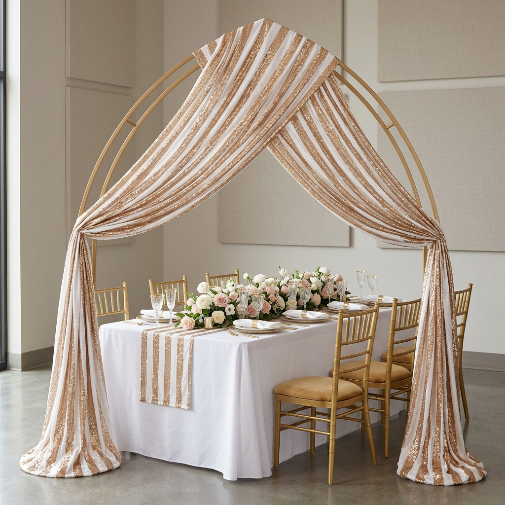 Gold and white striped sequin anniversary pointed arch