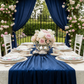 english garden tea party setup using 10 yards Velvet Fabric Roll - Navy Blue