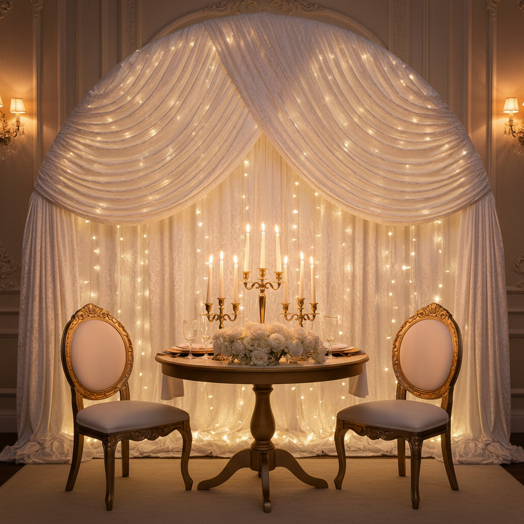 diy semi circle backdrop with 10 yards Velvet Fabric Roll - White