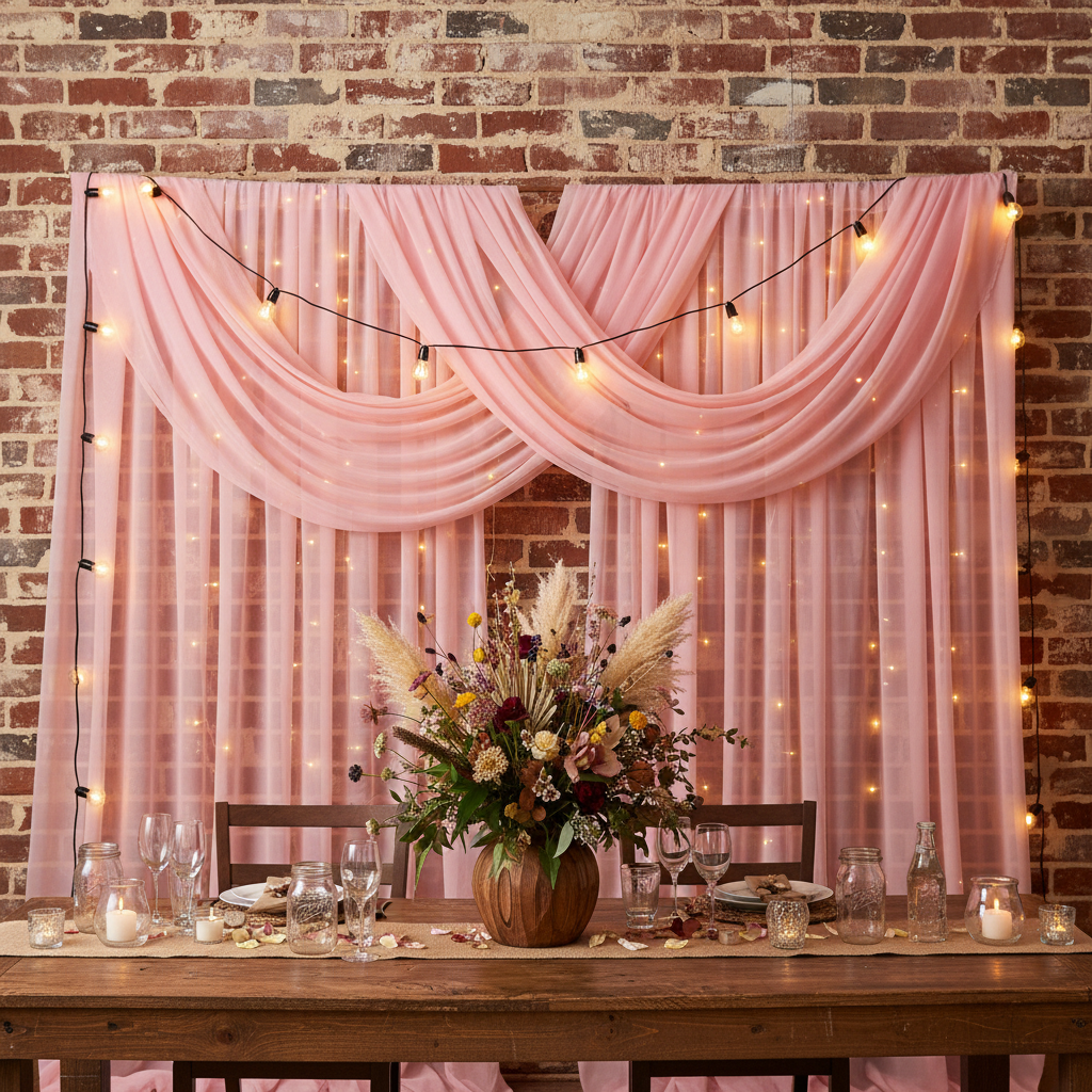 10 yards x 118" Flame Retardant (FR) Voile Sheer Fabric Roll/Bolt - Pink | upright | crossbar | bases