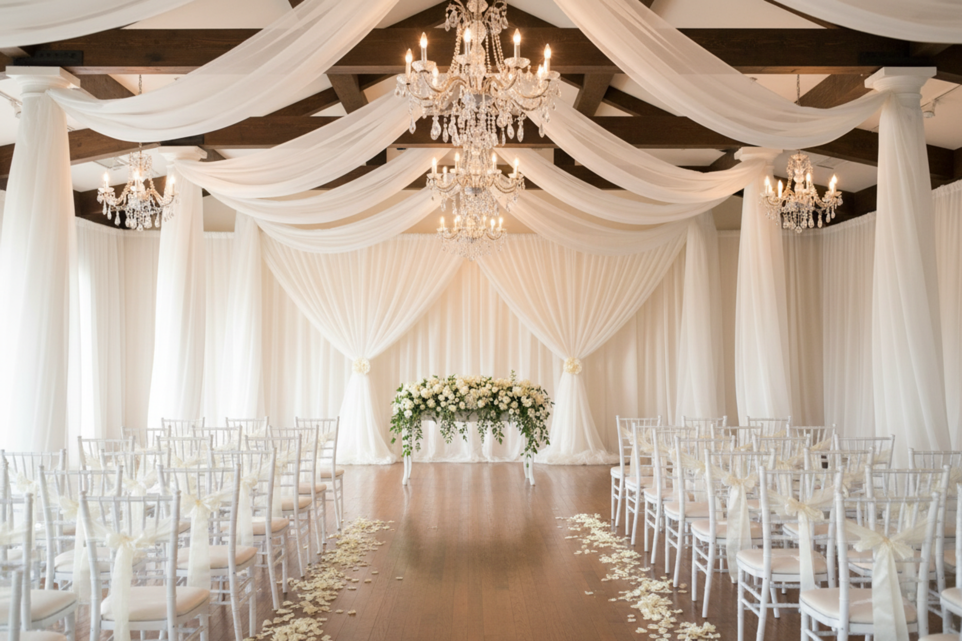 wedding ceremony with 10 yards x 118" Flame Retardant (FR) Voile Sheer Fabric Roll/Bolt - Ivory