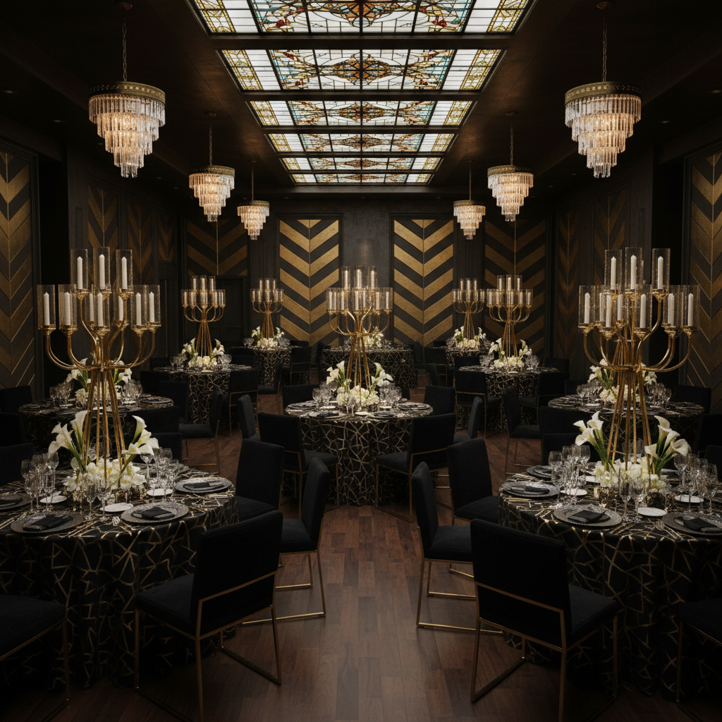 inside gallery dinner mock up with 12 Arms Candle Holder Wedding Candelabra Table Centerpiece 48"H - Gold