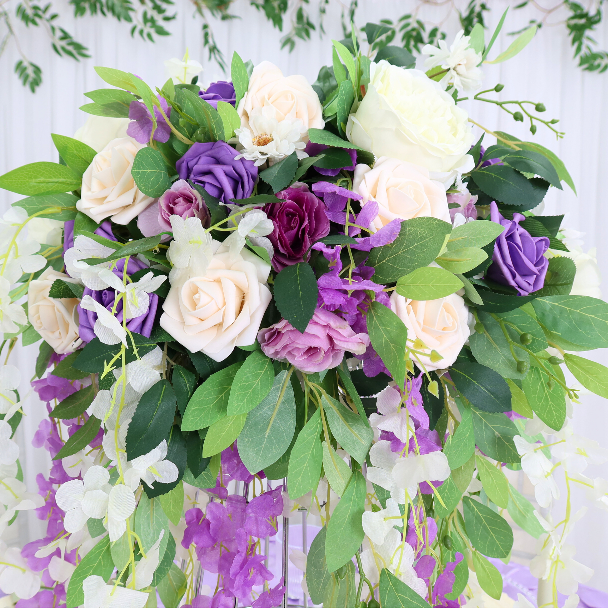 lavender silk flower arrangements Lavender 12 Pack Hanging Wisteria Vines Silk Flower Stem Size: 42 in | Artificial | Wedding | Event