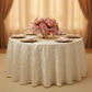 120" Pinchwheel Round Tablecloth - Ivory with gold charger plate | white dinner plate | blush napkin | wine goblets | flower centerpiece