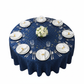 120" Pinchwheel Round Tablecloth - Navy Blue with white dinner plate | white napkin | flower centerpiece | wine goblets | 