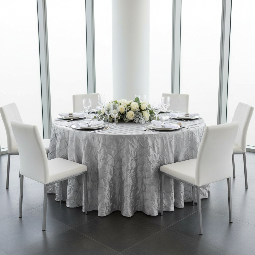 120" Pinchwheel Round Tablecloth - Silver
