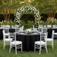 120" Round Premium Linen-Look Panama Weave Tablecloth - Black with silver charger plates | wine goblets | white napkin|
