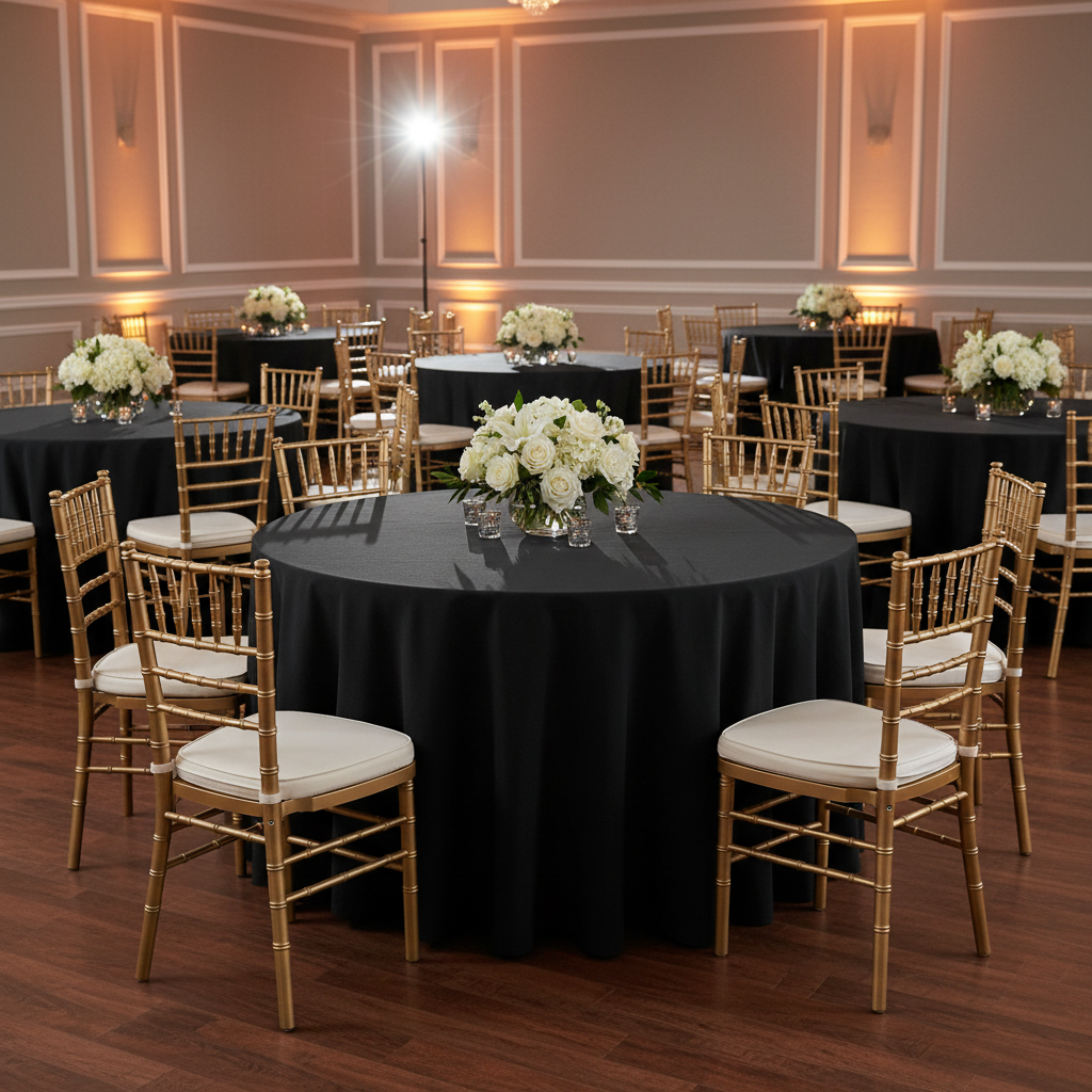 120" Round Premium Linen-Look Panama Weave Tablecloth - Black