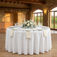 front detail of 120" Round Premium Linen-Look Panama Weave Tablecloth - White