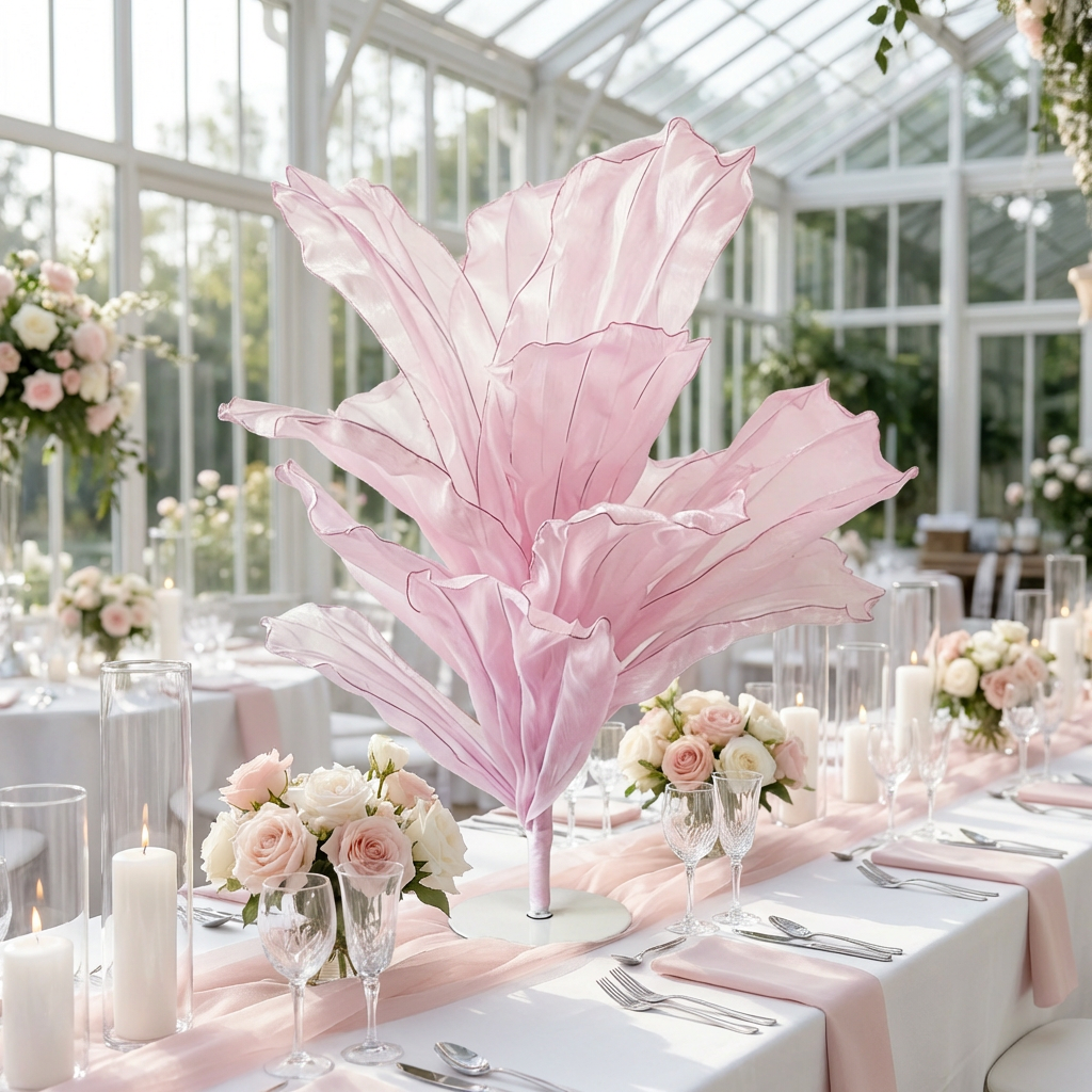 120cm Sculptural Fabric Flower Centerpiece/Floor Stand - Pastel Pink - Elegant Event view