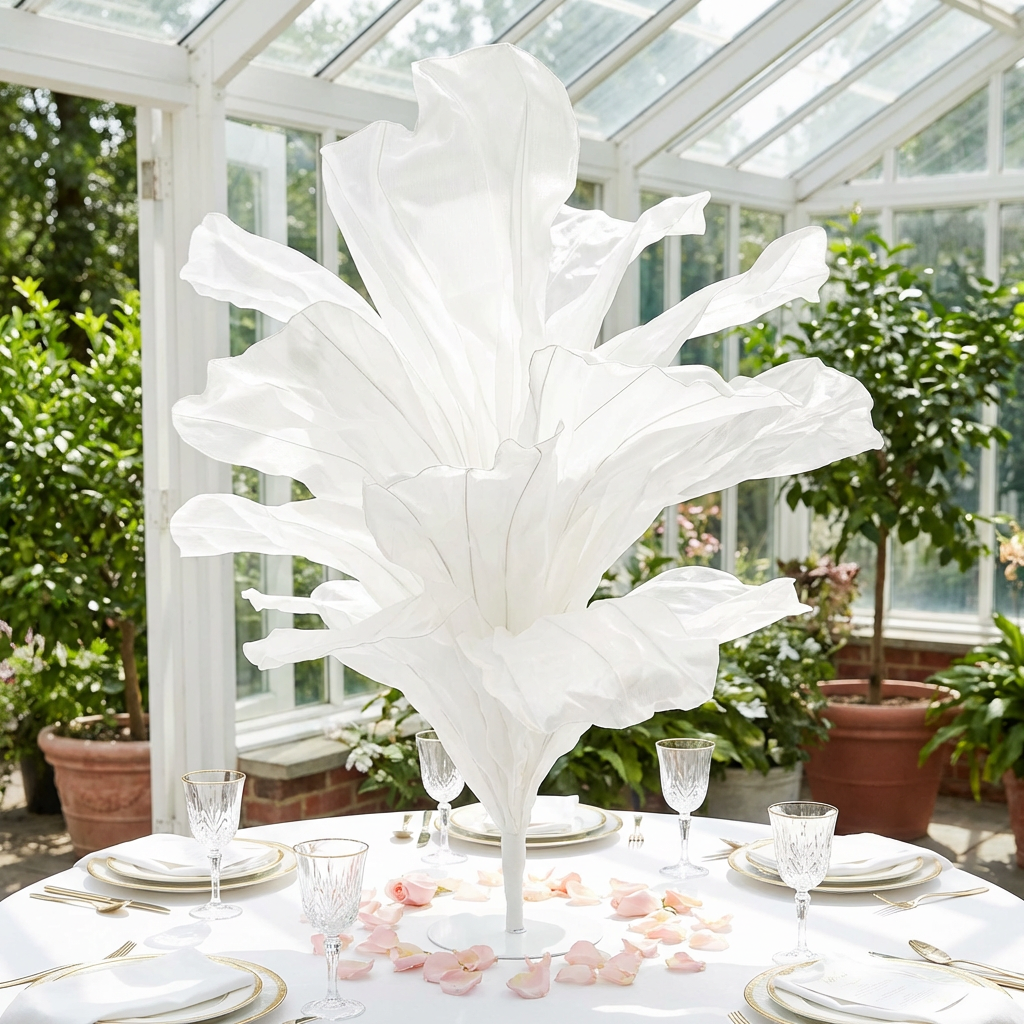120cm Sculptural Fabric Flower Centerpiece/Floor Stand - Ivory - Greenhouse Venue view